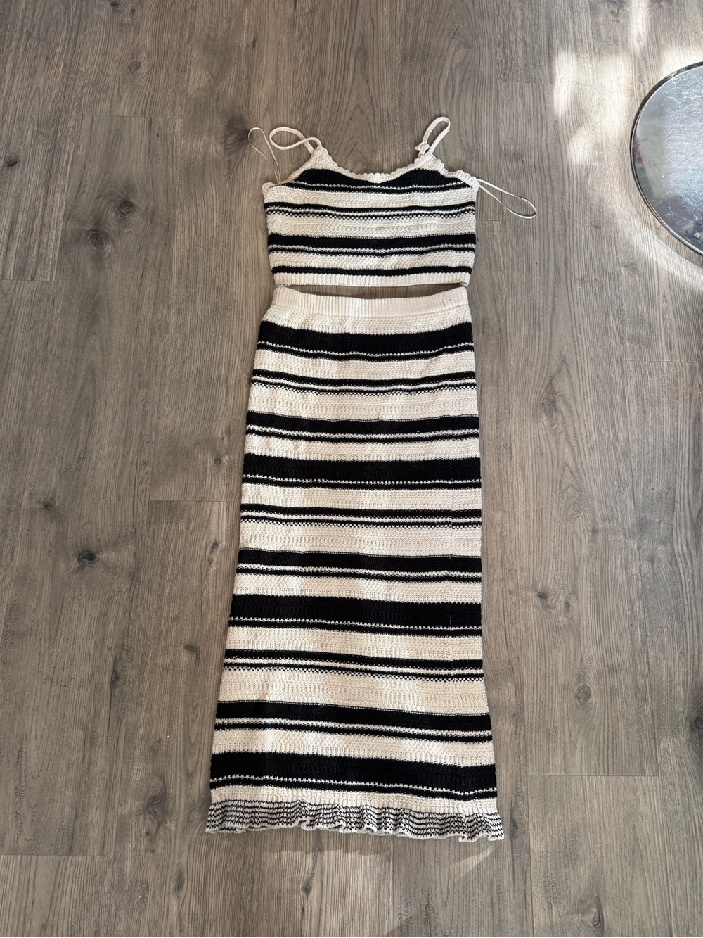 Black and White Striped Maxi Skirt - Knit Two-Piece Set - Picture 2 of 2